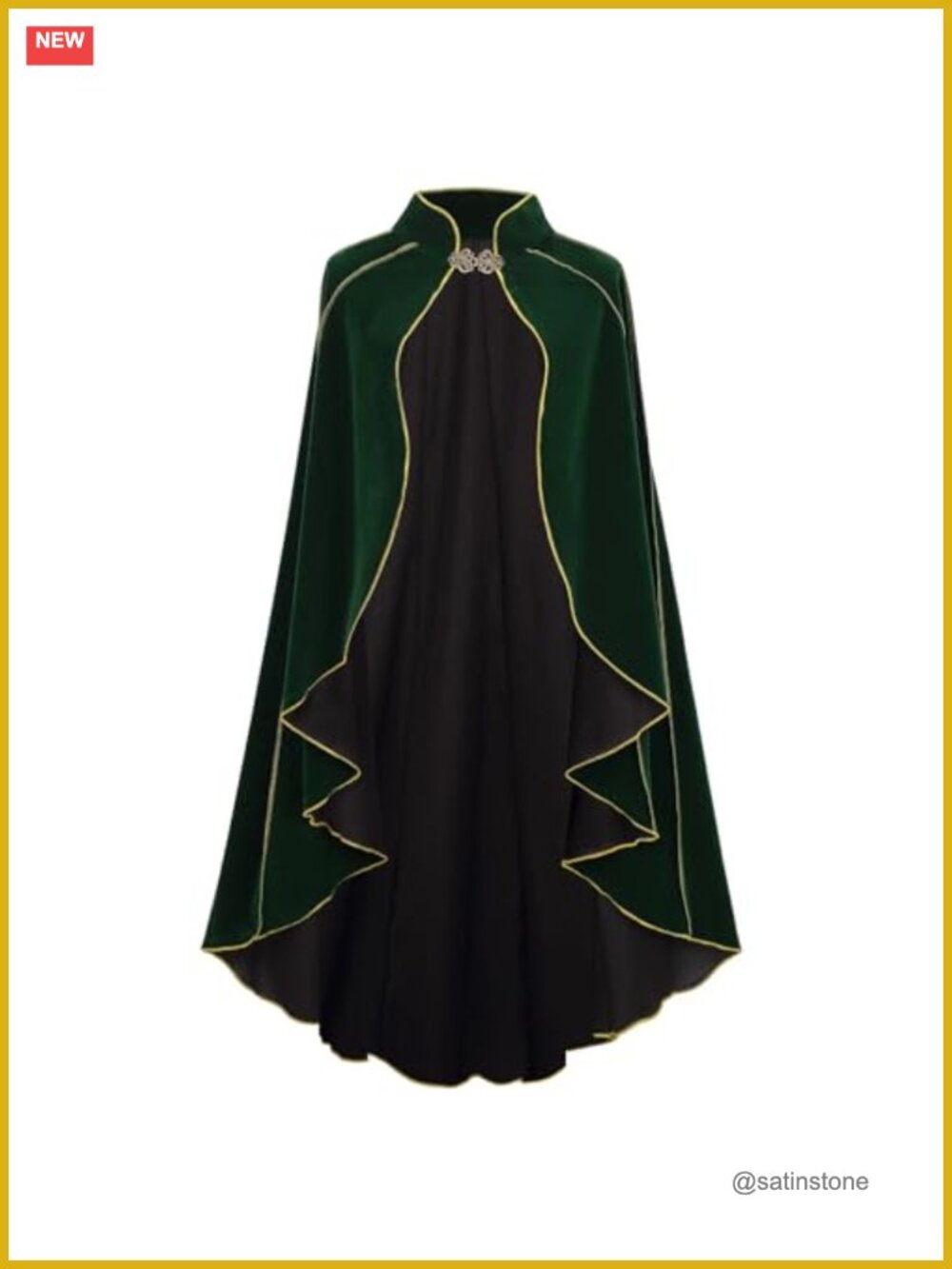 Medieval Velvet Cloak Stand Collar Bronze Clasp Renaissance Cape